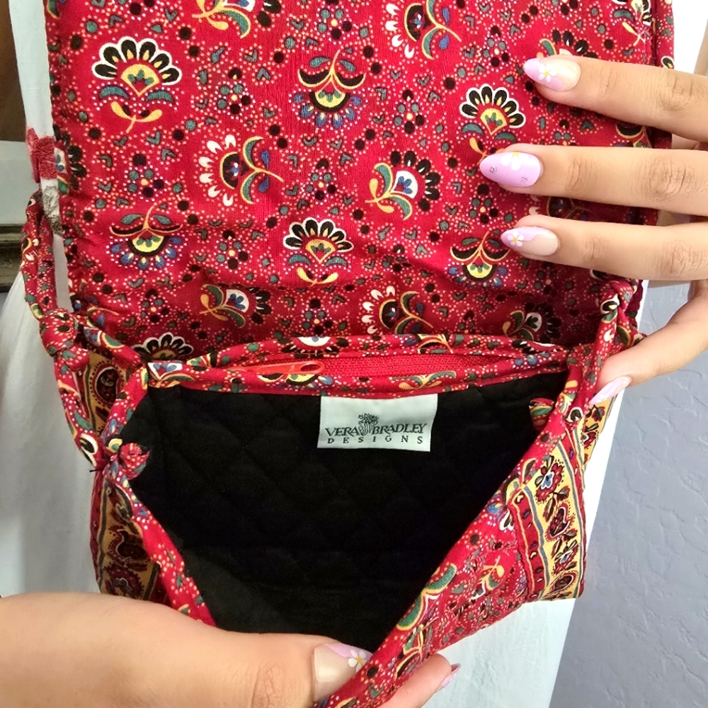 Vintage Vera Bradley Red Quilted Pattern Crossbody Purse Shoulder Bag - Picture 5 of 12